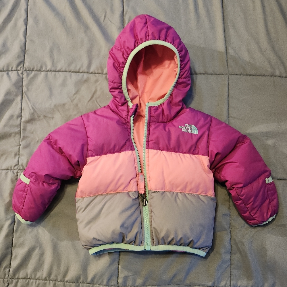 The North Face Kids Colorblock Puffer Jacket - Pink, Coral, Gray